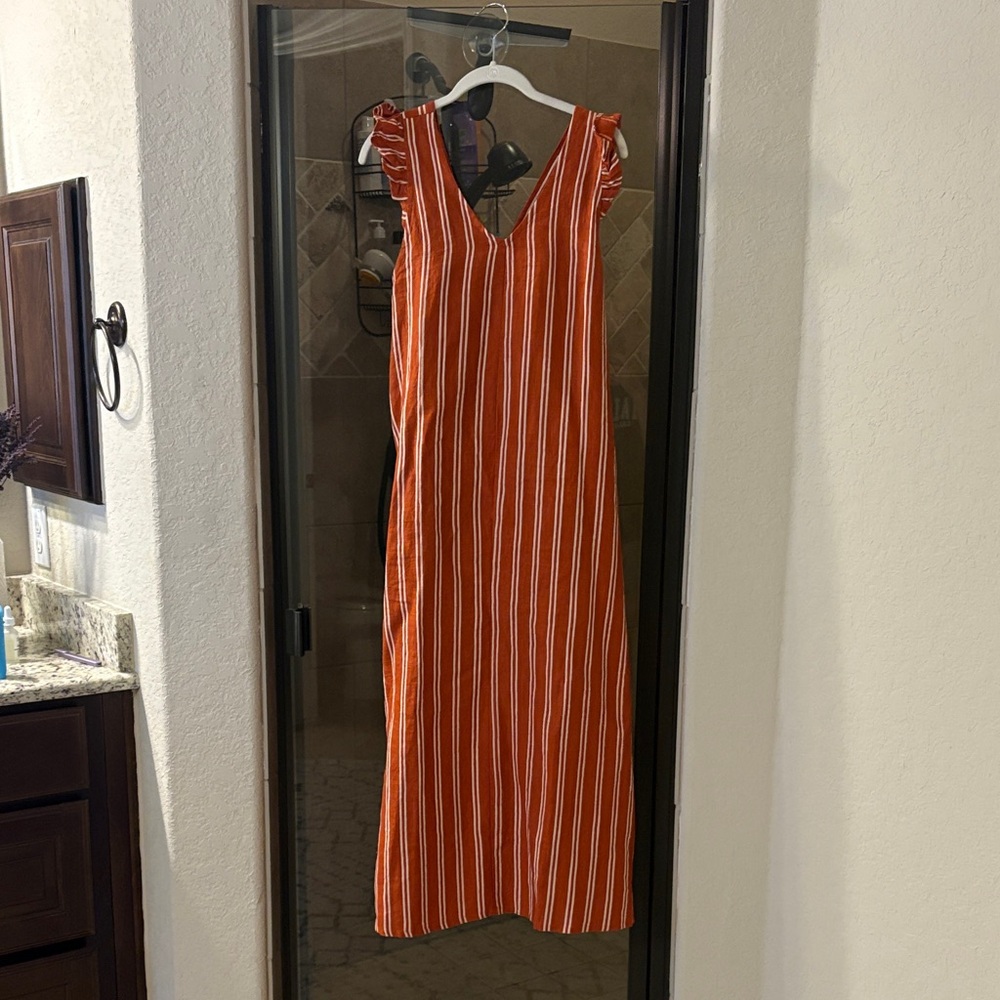 Sunshine Tienda Burnt Orange Striped Maxi Dress-S